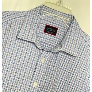 Untuckit Shirt Mens Med Blue and Red Slim Fit Button Up Long Sleeve‎ Casual